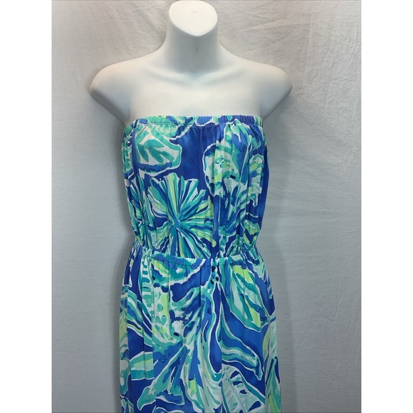 Lilly Pulitzer Marlisa Strapless Maxi Dress Palm Passage Print Size M Coastal - Picture 2 of 10